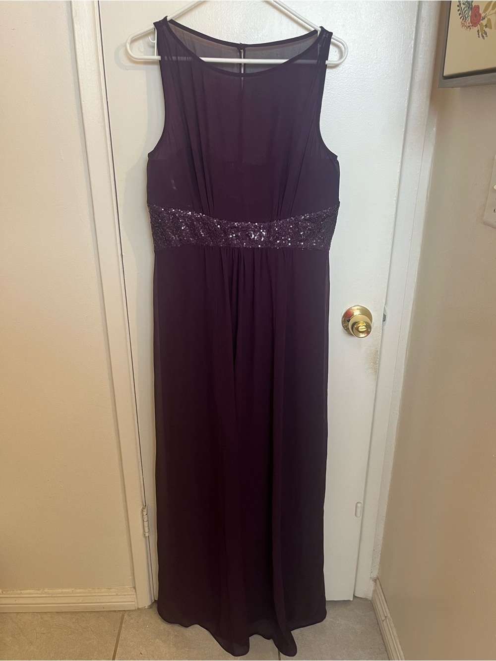 Chaps Plum Sleeveless Maxi Dress with Sequin Waist